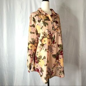 Soft Surroundings silk blend semi sheer popover blouse floral roll sleeves L
